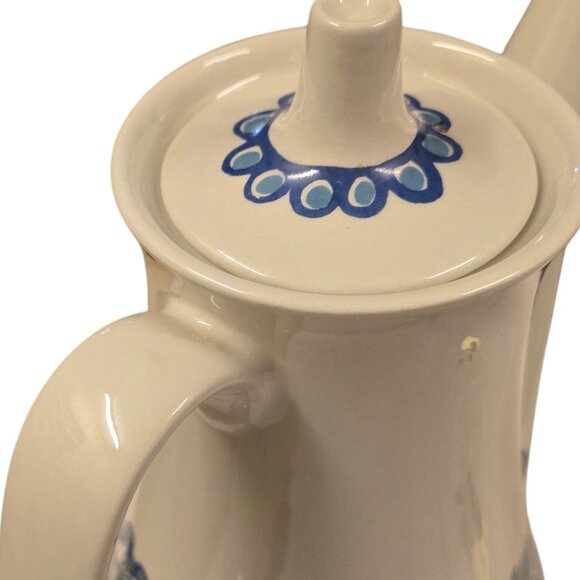 Mid Century Modern Ceramic Teapot Floral Design Figgjo Flint Blue Flowers - Picture 6 of 16